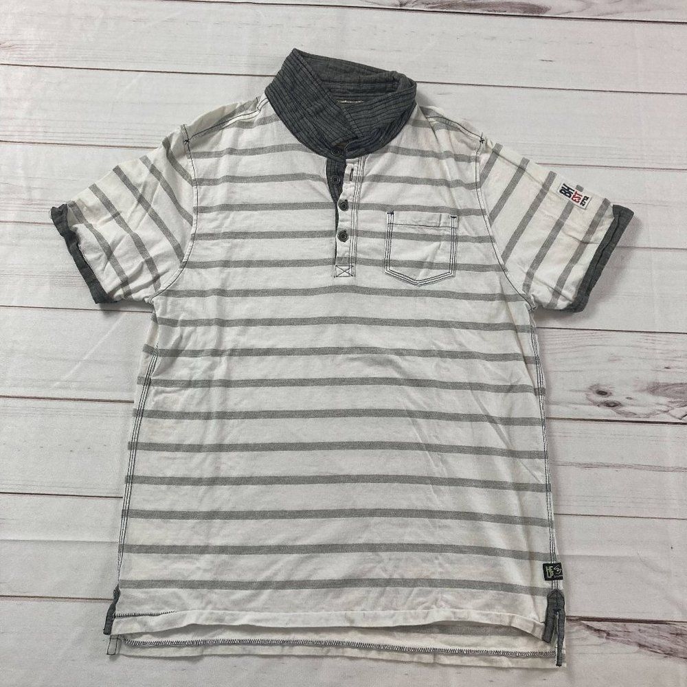 Being Human Mens White Gray Short Sleeves Collared Pullover Polo Shirt XL